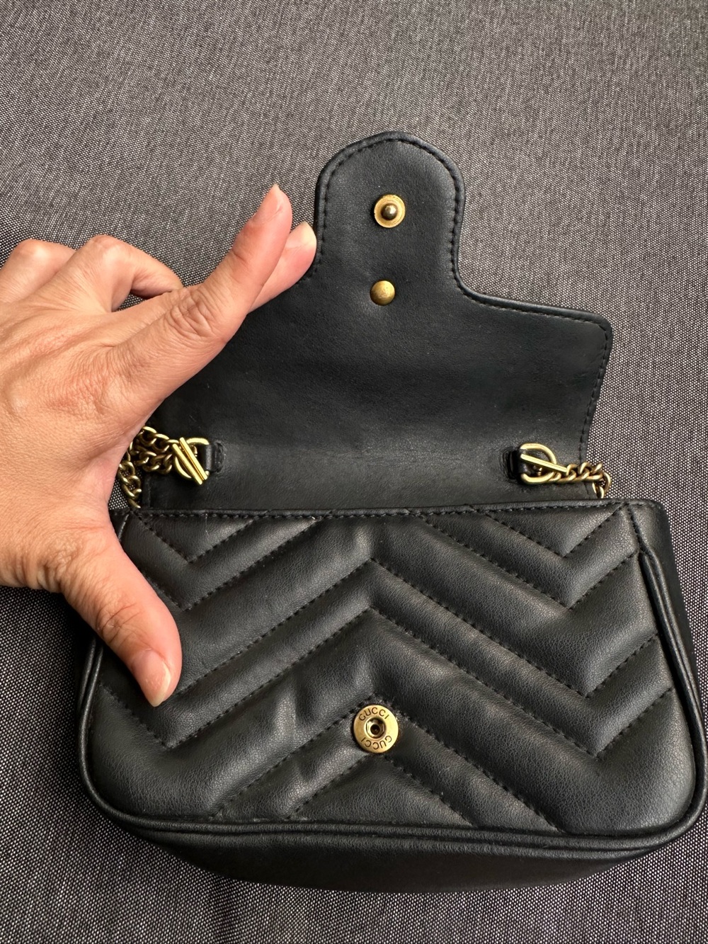 Gucci Black Leather Mini Shoulder Bag with Gold GG Hardware - Picture 11 of 17